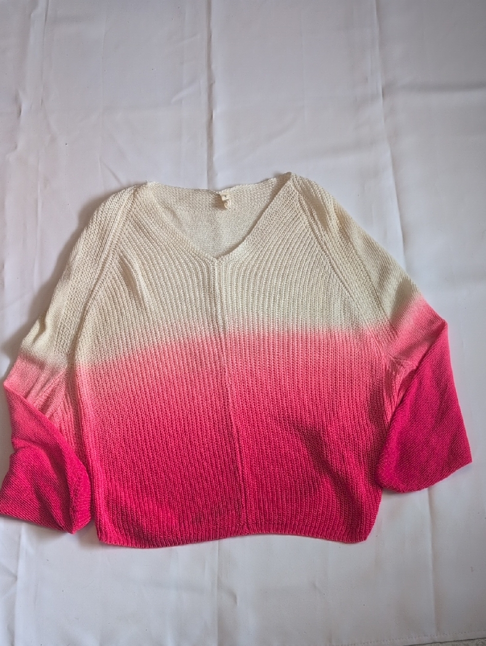 My Beloved Cream to Hot Pink Ombre V-Neck Women’s Knit Sweater